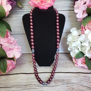 COLDWATER CREEK Red Glass Pearl Blue Crystal Beaded Fashion Necklace